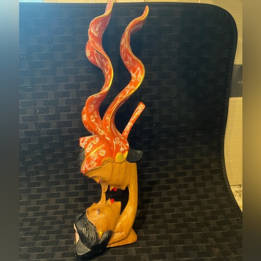 Hand Made Bali Unique Red and Orange Wooden Sculpture